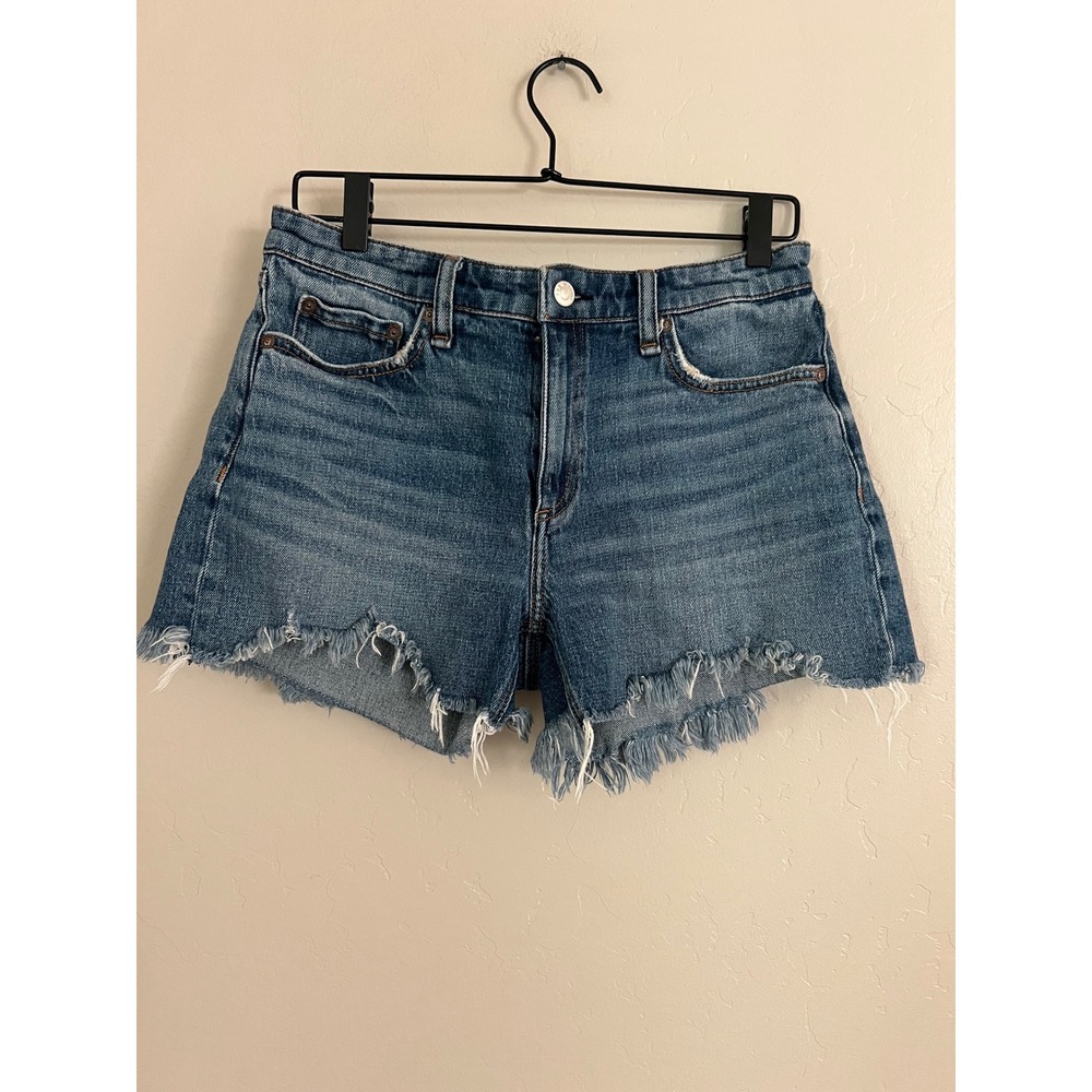 Rag & Bone Dre Low-Rise Denim Shorts Medium Wash Distressed Raw Hem‎ Size 28